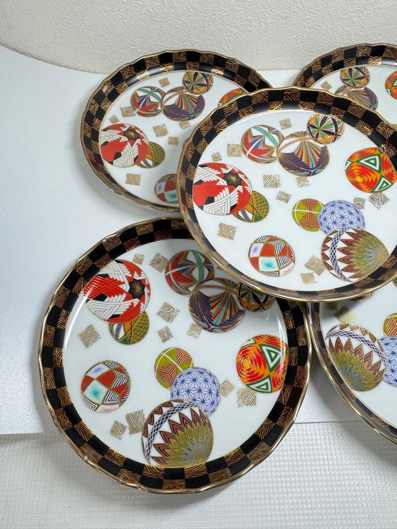 美濃焼 名窯 庫山窯 色絵手まり文様　和皿 5枚セットA②