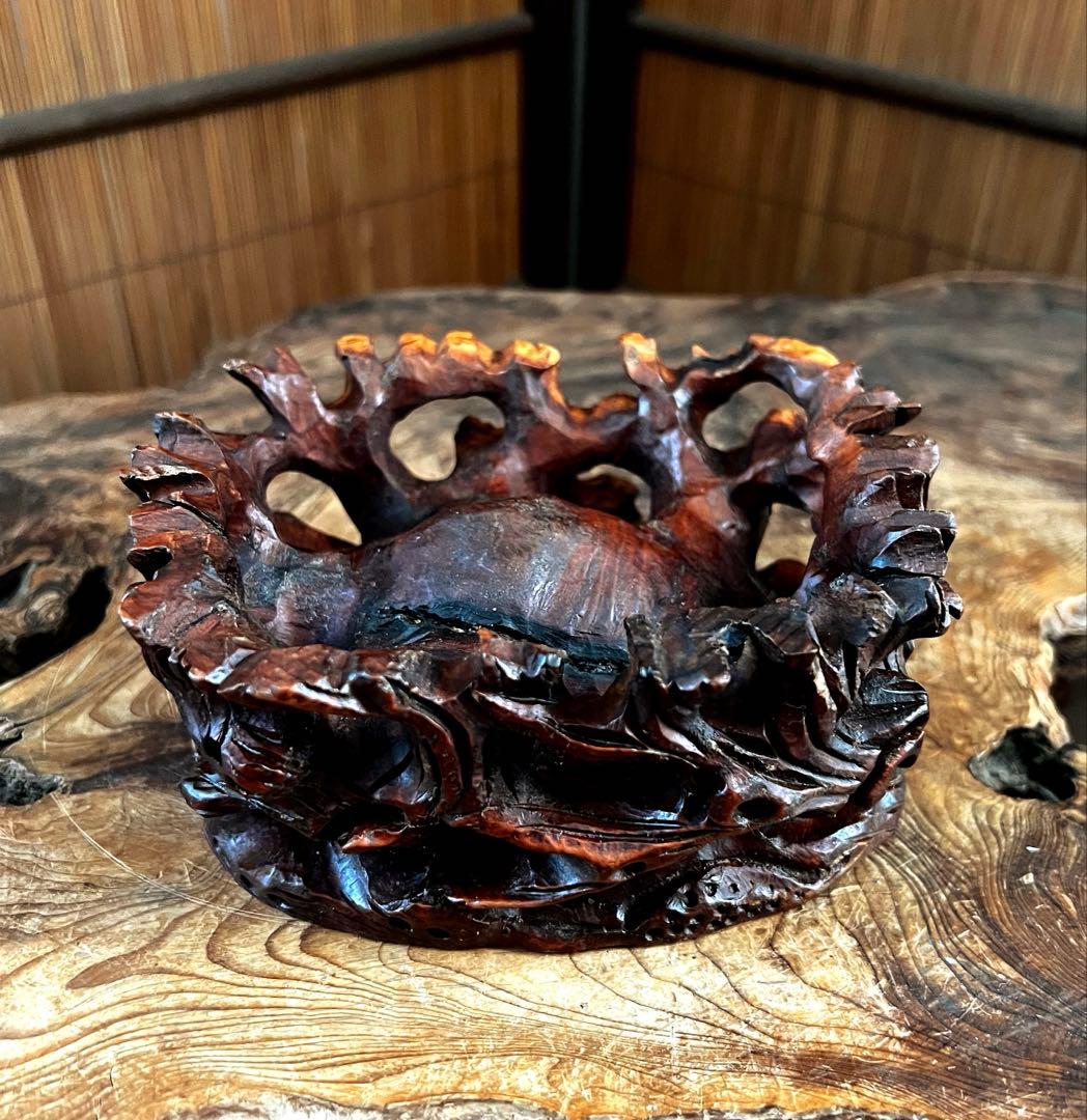 小型 古木 根卓 透かし彫り 花台 香台 盆栽台