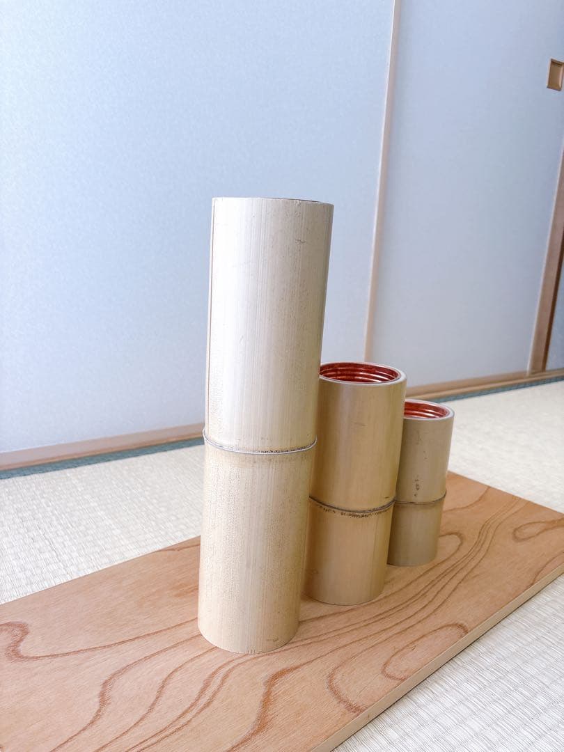69 短三管筒　3本セット　竹製　華道　生花　格花　花器　水仙