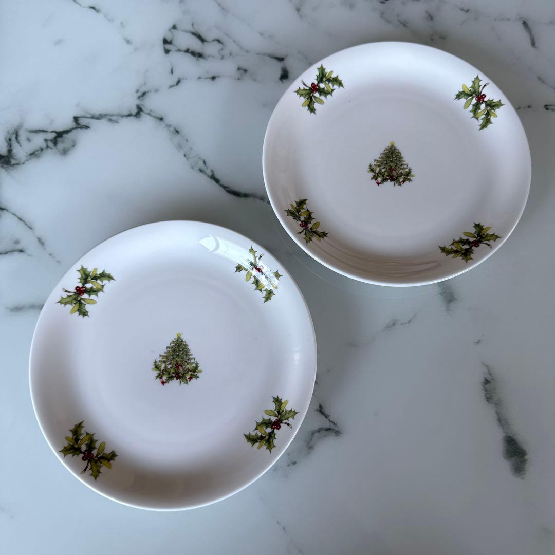 ノリタケ クリスマス ツリー ヒイラギ プレート 皿 3枚セット ホワイト 白