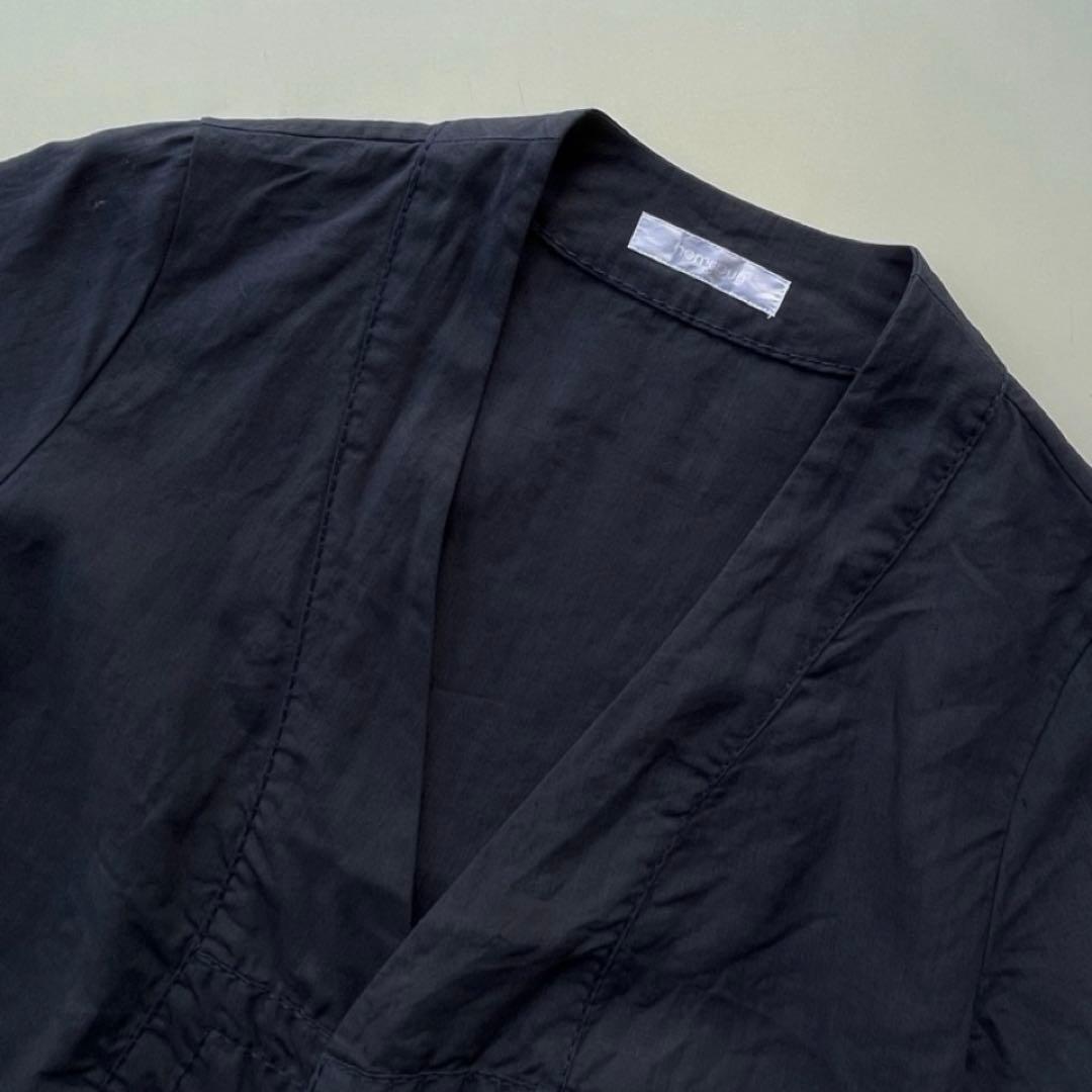 homspun リネンバイオフロントギャザー6分袖ブラウスジャケット