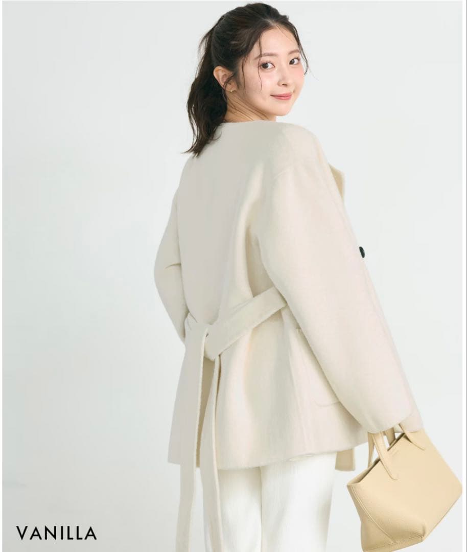 ベースメントオンライン　ノーカラー2WAYリバーミドルコート