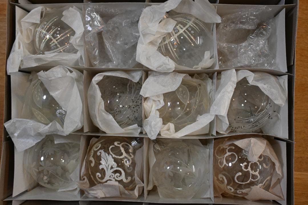 スイス製吹きガラス玉ハンドペイントクリスマスオーナメント 中玉10個セット