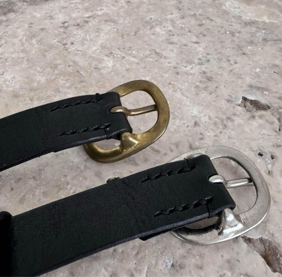 argue ロング　レザー　ベルト　シルバー