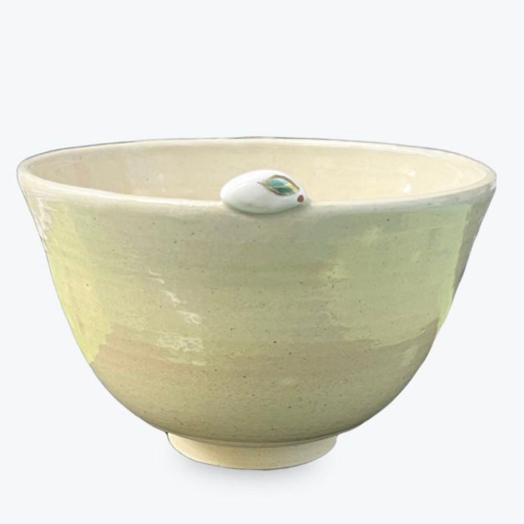 茶道具 茶碗 色絵 南天に雪うさぎ 東山 深山　抹茶茶碗　抹茶碗