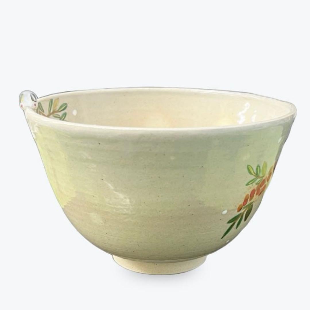 茶道具 茶碗 色絵 南天に雪うさぎ 東山 深山　抹茶茶碗　抹茶碗