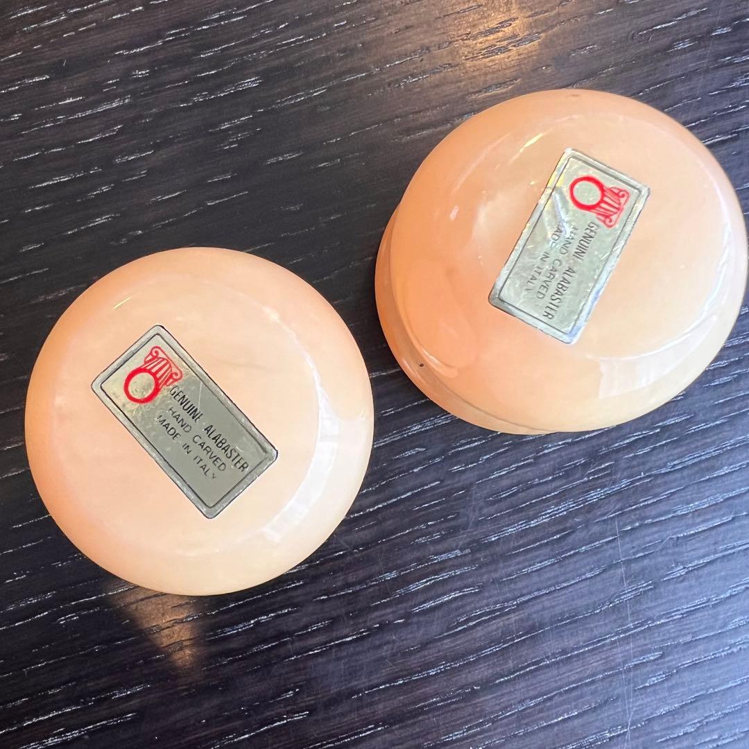 アンティーク　アラバスターバラ模様のオレンジ色アクセサリーケース　２個セット