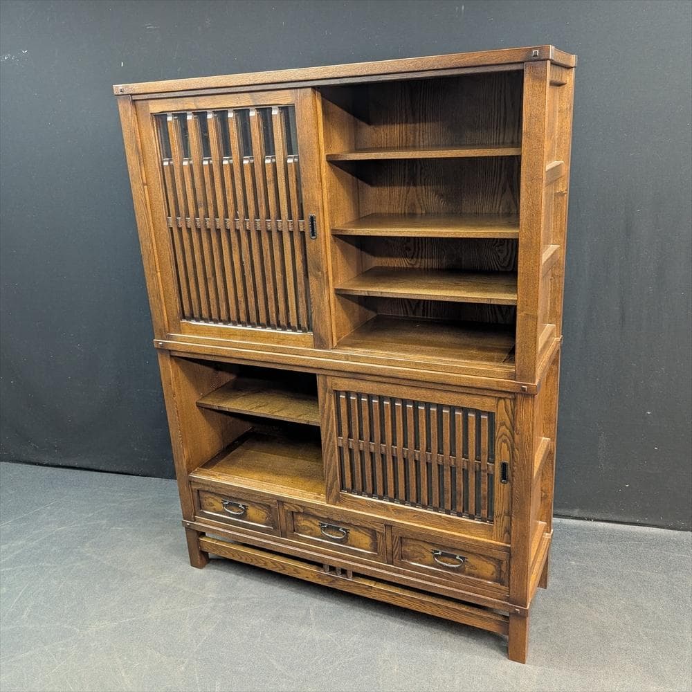 美品　　水屋箪笥　食器棚　キャビネット　キッチンボード　飾り棚　格子　引き戸