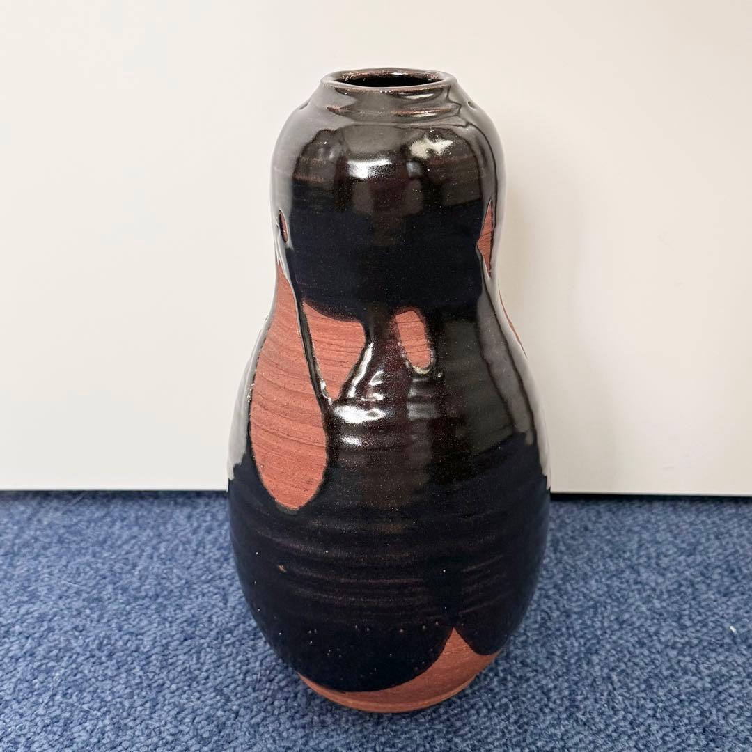 六代 清水六兵衛 黒釉 花瓶 清水焼