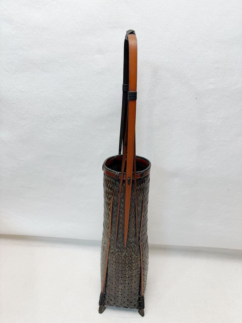 未使用 華道具 竹 手持ち 唐物写花籠 落とし付き 和室 茶室 竹細工 花器