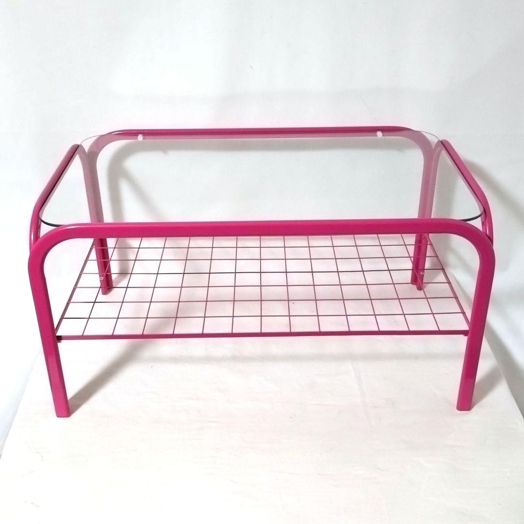 美品　レトロポップ　ガラステーブル　ピンク　センターテーブル　ローテーブル