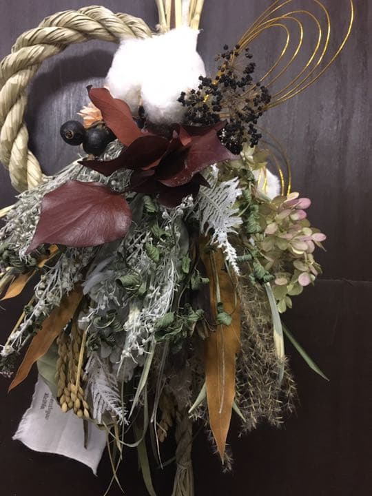 73.長野より自家栽培ドライフラワー含む しめ縄 正月飾り 松飾り リース