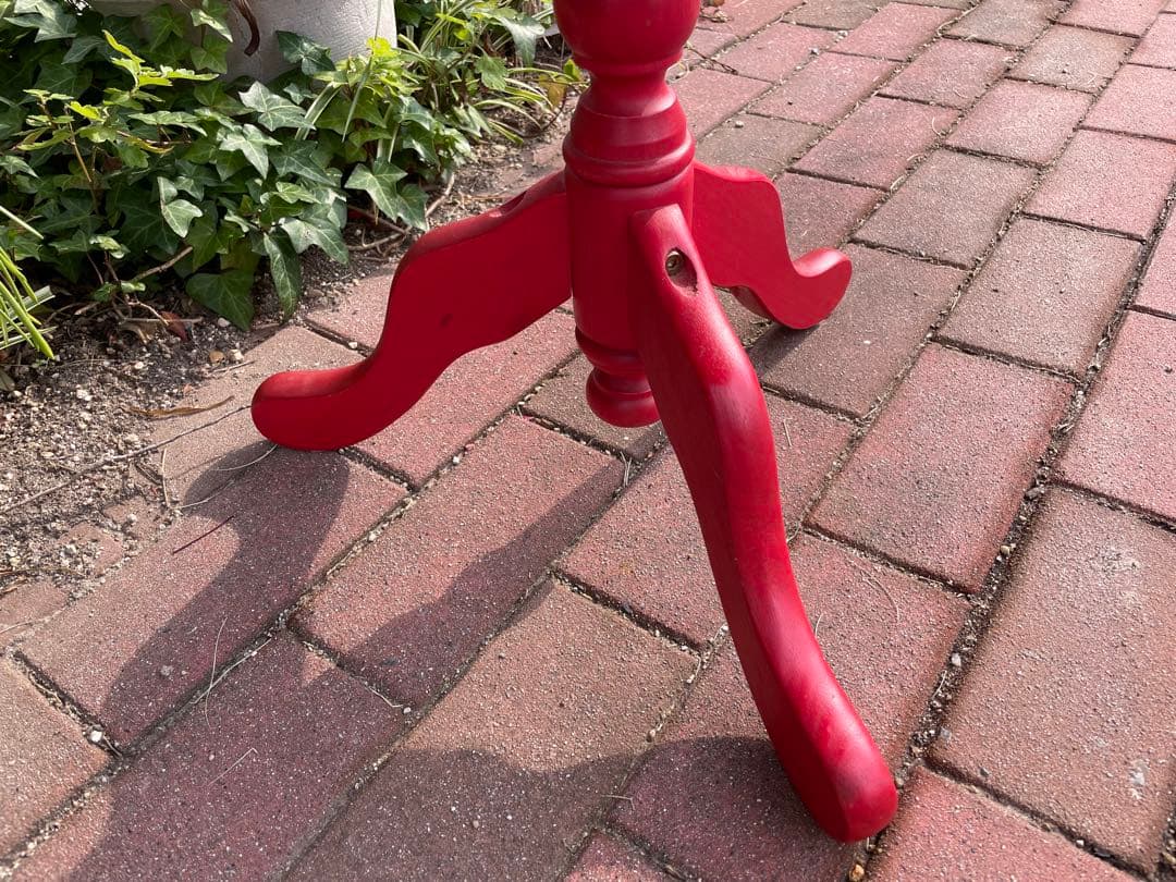 赤　花柄円形サイドテーブル　ヴィンテージ　昭和レトロ　トールペイント　机