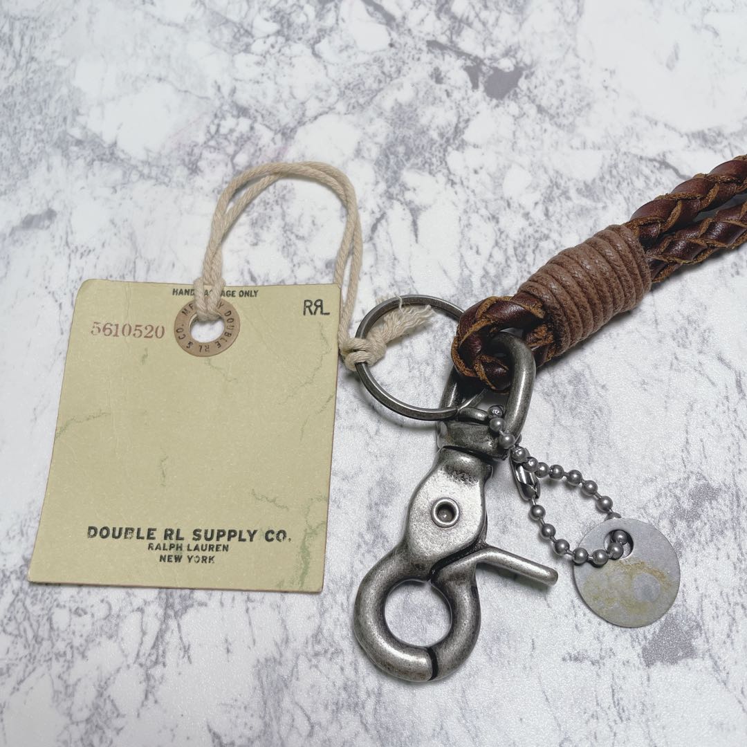 【磁石様】DOUBLE RL レザー 編み込み キーホルダー キーリング