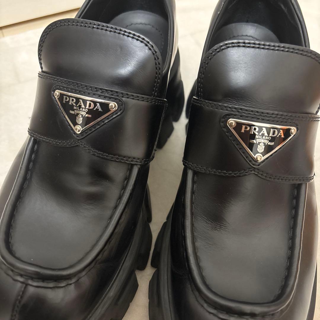 【美品】PRADA プラダ モノリス レザー ローファー プラットフォーム 厚底