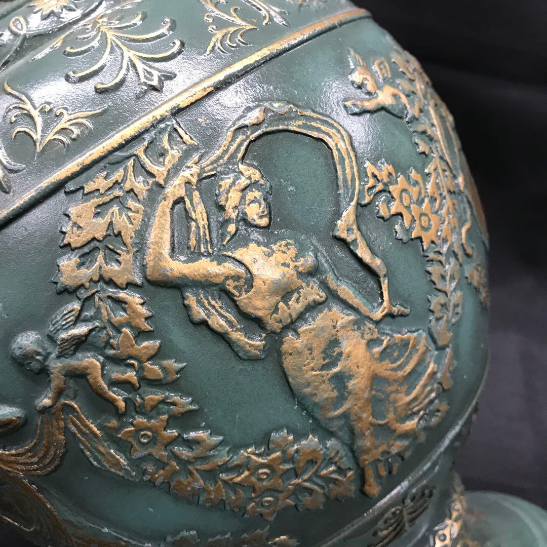 【USED】ブロンズ　金属　花瓶　フレンチヌーボー　青磁色