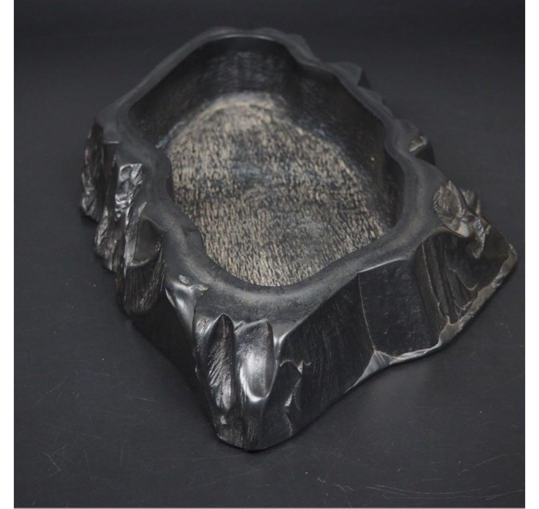 送料無料　時代物 　石彫り水盤　華道具茶道具