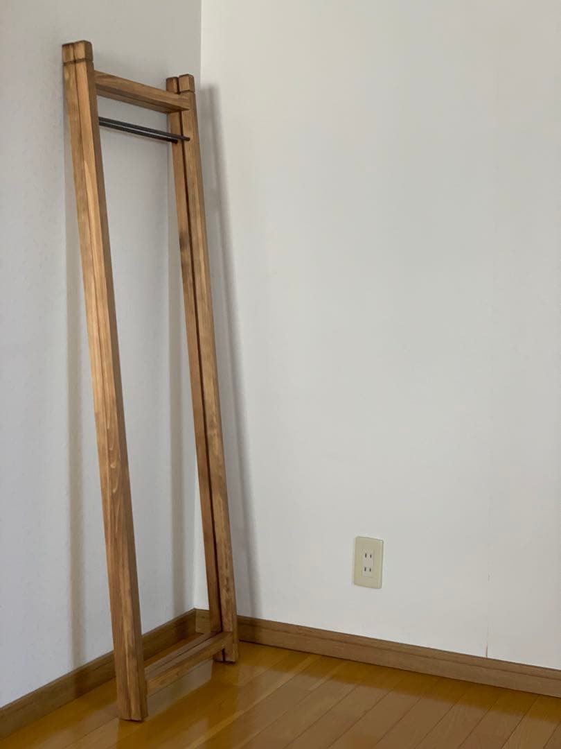【無垢ひのき材】木とアイアンのスリムハンガーラック