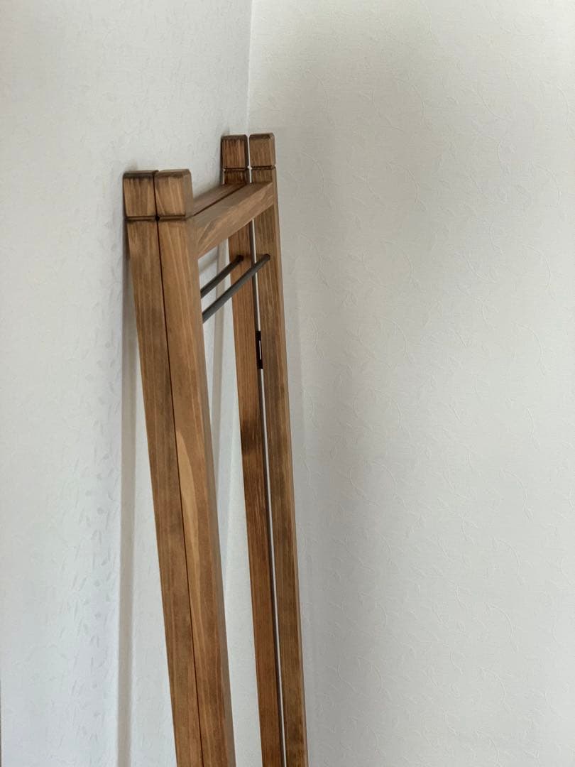 【無垢ひのき材】木とアイアンのスリムハンガーラック