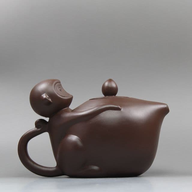 :中国宜興紫砂壷 霊猴献寿桃壺 急須 工芸品 美術品 置物