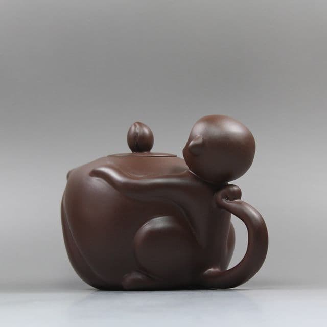 :中国宜興紫砂壷 霊猴献寿桃壺 急須 工芸品 美術品 置物