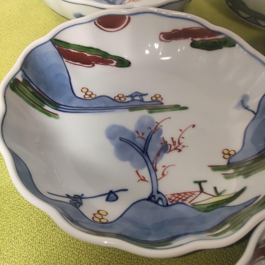 源右衛門 盛り皿 5枚組 染錦 山水図 皿 鉢