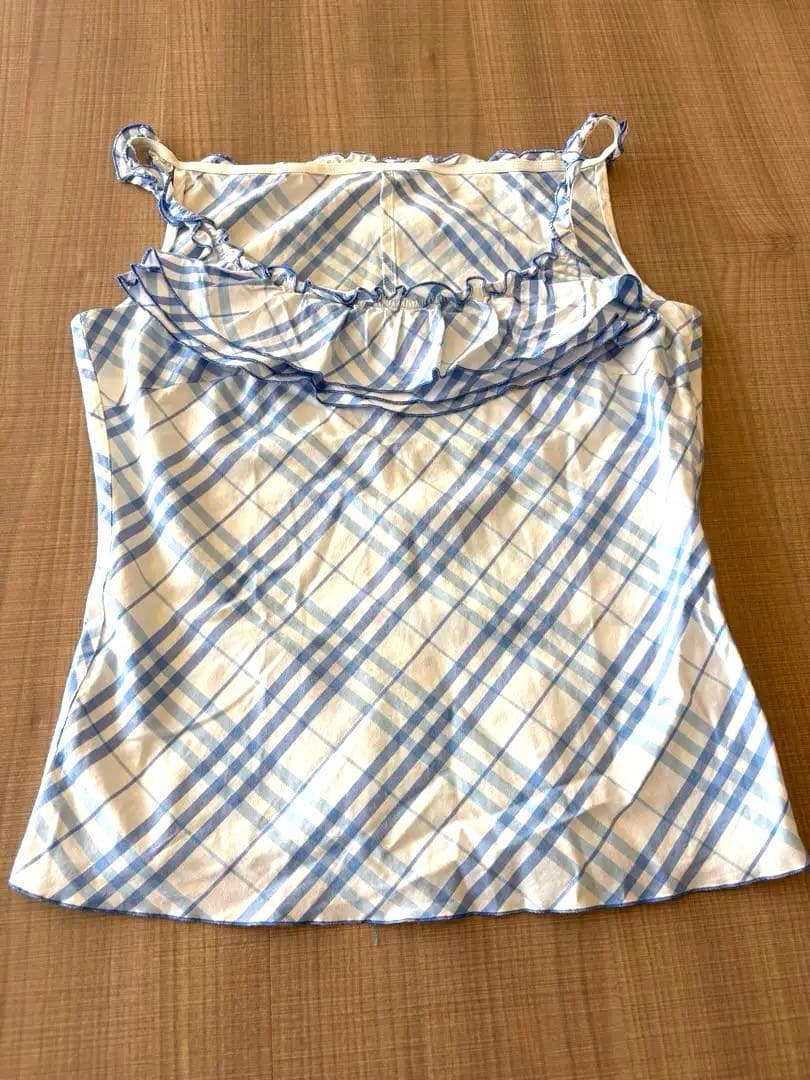 【希少】バーバリーブルーレーベル水色チェック フリルブラウス 38★激レア
