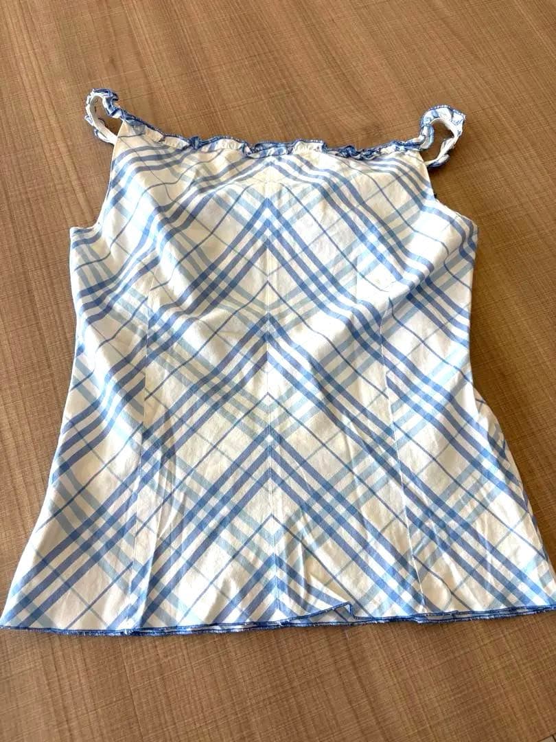 【希少】バーバリーブルーレーベル水色チェック フリルブラウス 38★激レア