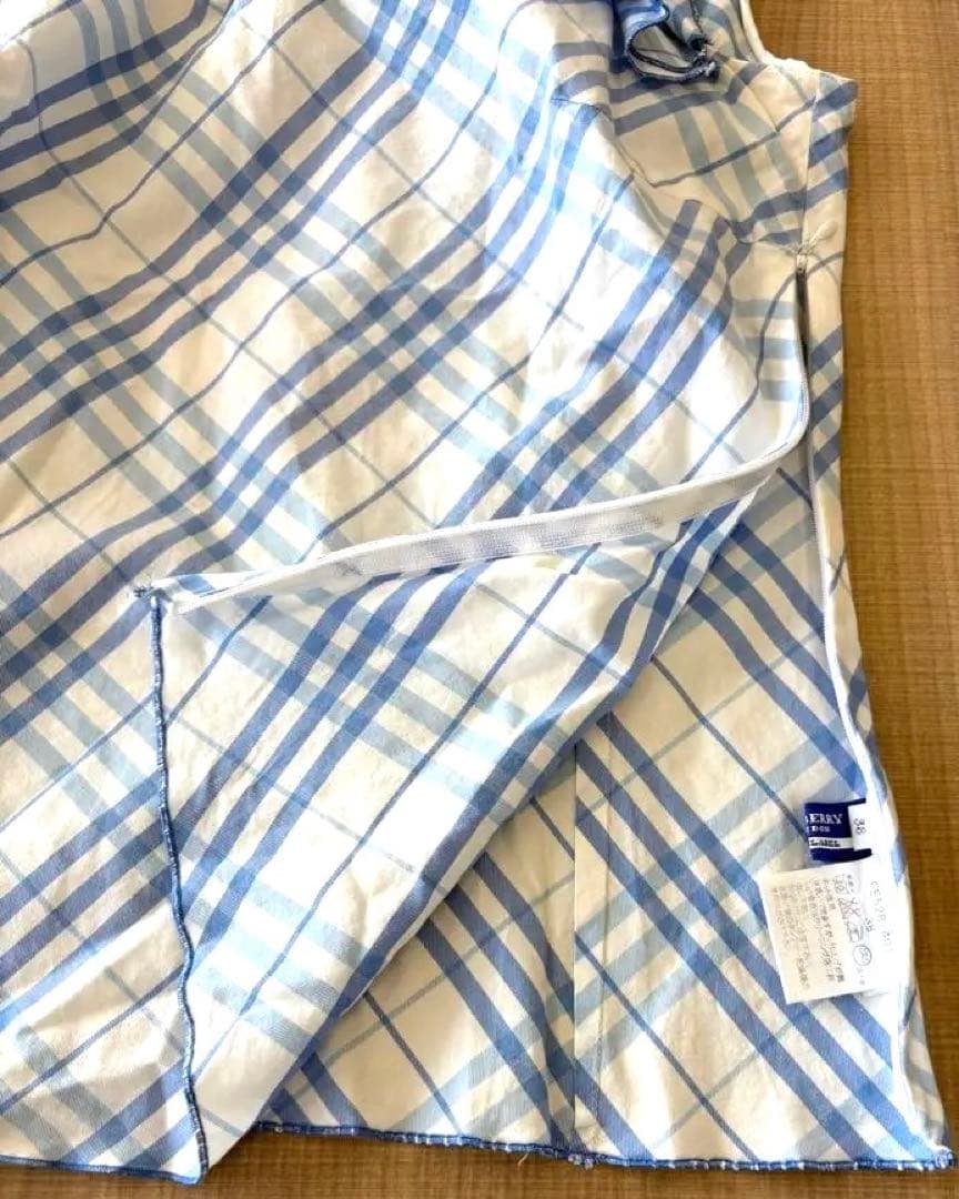 【希少】バーバリーブルーレーベル水色チェック フリルブラウス 38★激レア