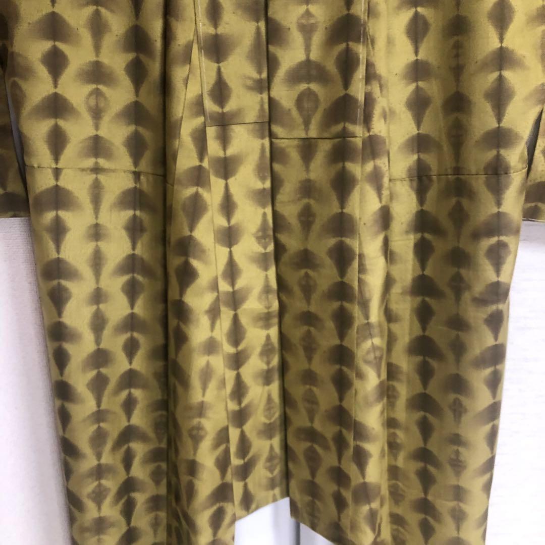 【未使用　トールサイズ】絞　青海紋　作家物　結城紬　袷　裄丈70.5 身丈170