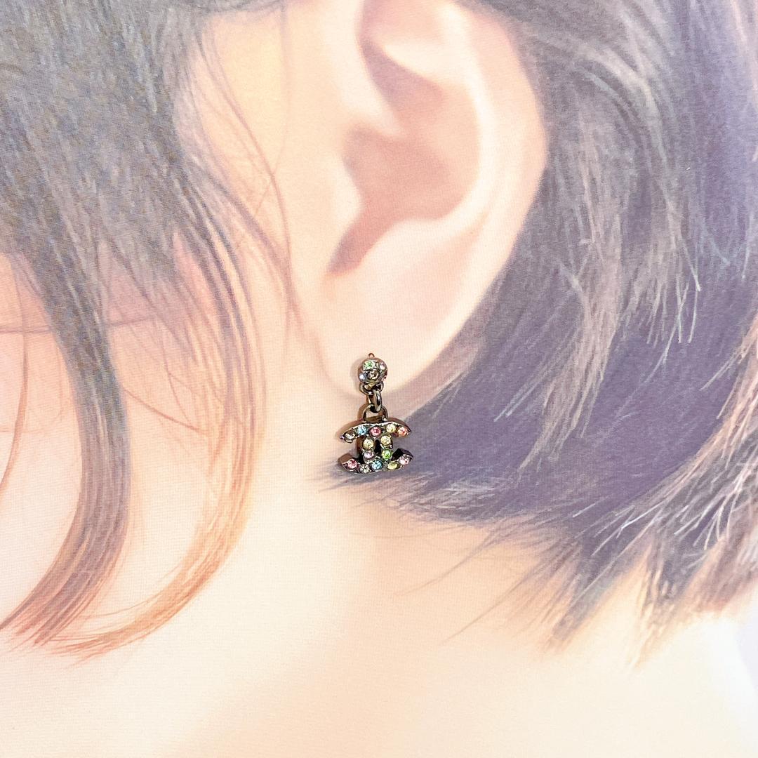 希少 レア CHANEL ココマーク マルチカラー ラインストーン ピアス 片耳