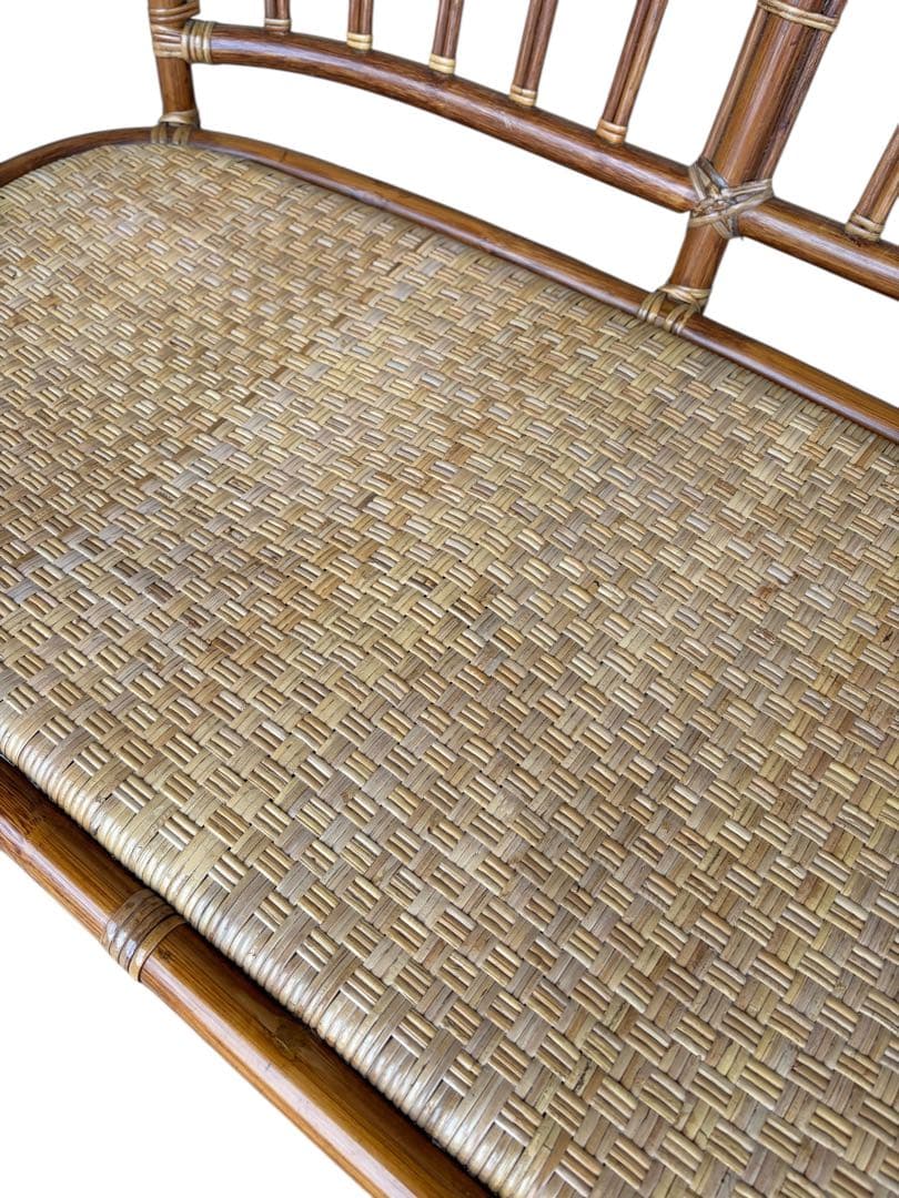 【美品】ラタンソファ 二人掛け チェア 藤製 アンティーク