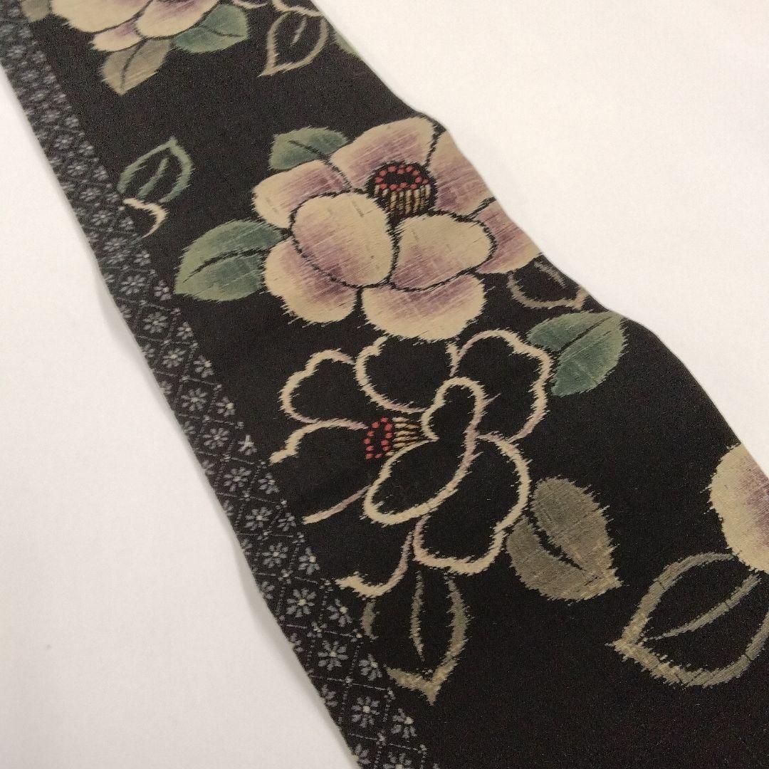 軽装帯 つけ帯 作り帯 ワンタッチ帯 椿　紬　黒　名古屋帯　正絹　#867