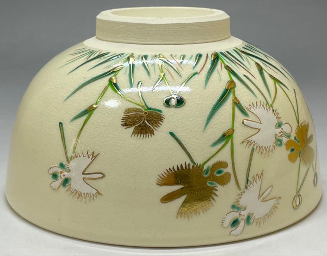 脇田雄峰　色絵　路鳥草ノ画　四方桟共箱　共布　栞　eb5843