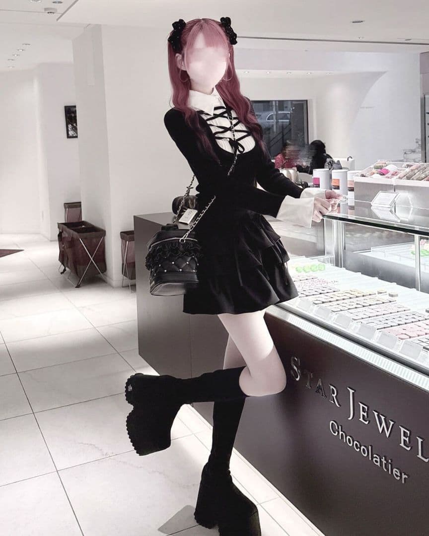 ミシェルマカロン　ハニーミュウ　レースアップドッキングトップス　XSサイズ　黒