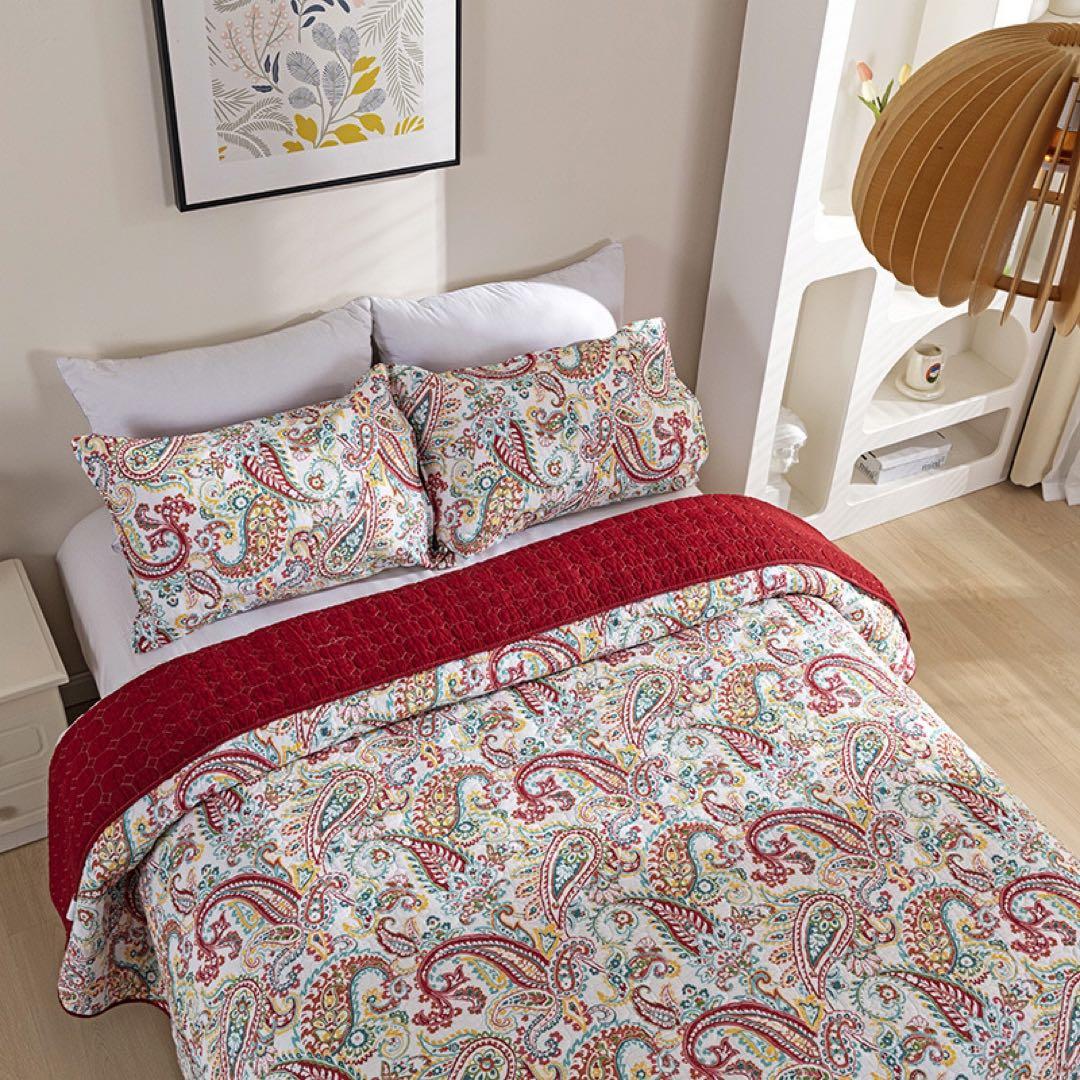 キルトベッドカバー3点セット綿マルチカバー キルティング 006