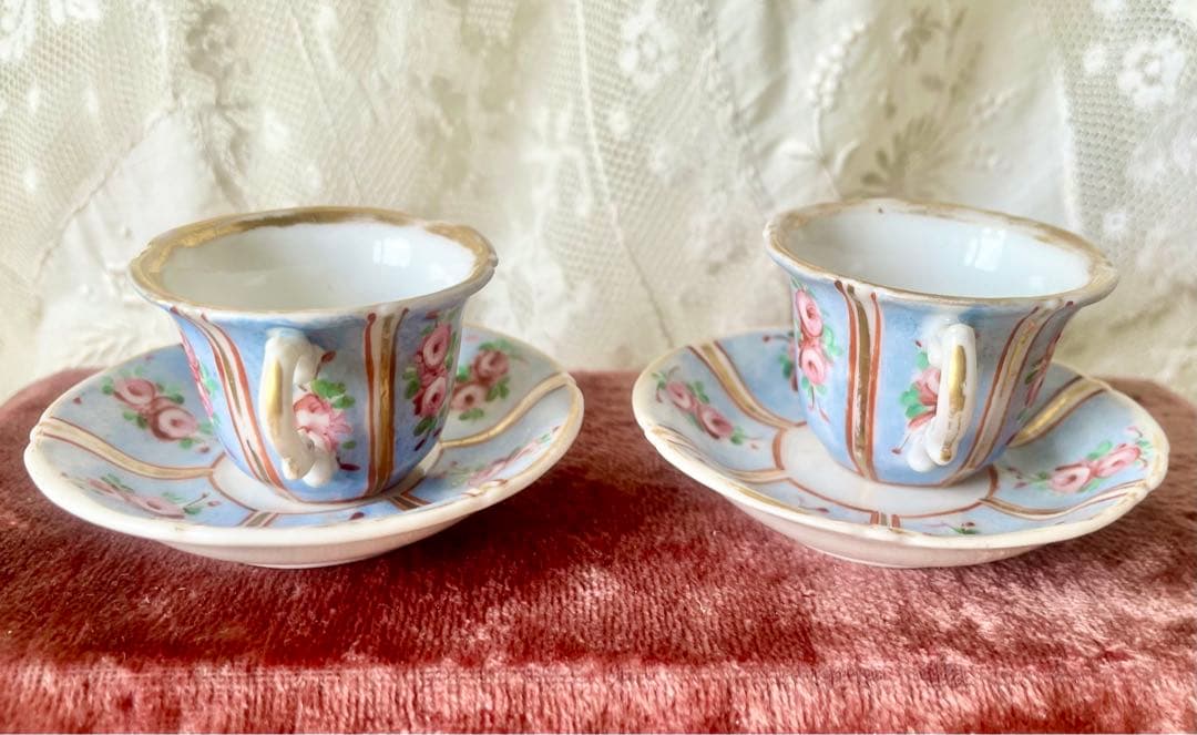 ローズ柄陶器ディネットセット　ティーセット　フランスアンティーク　ままごとドール