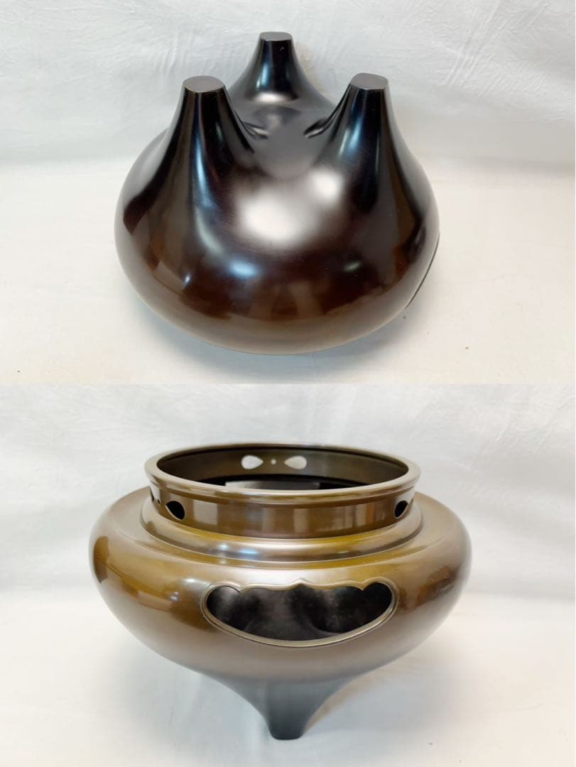 未使用 茶道具 釜師 佐藤浄清造 唐銅朝鮮風炉釜 真形釜添 野々田電熱器 敷板