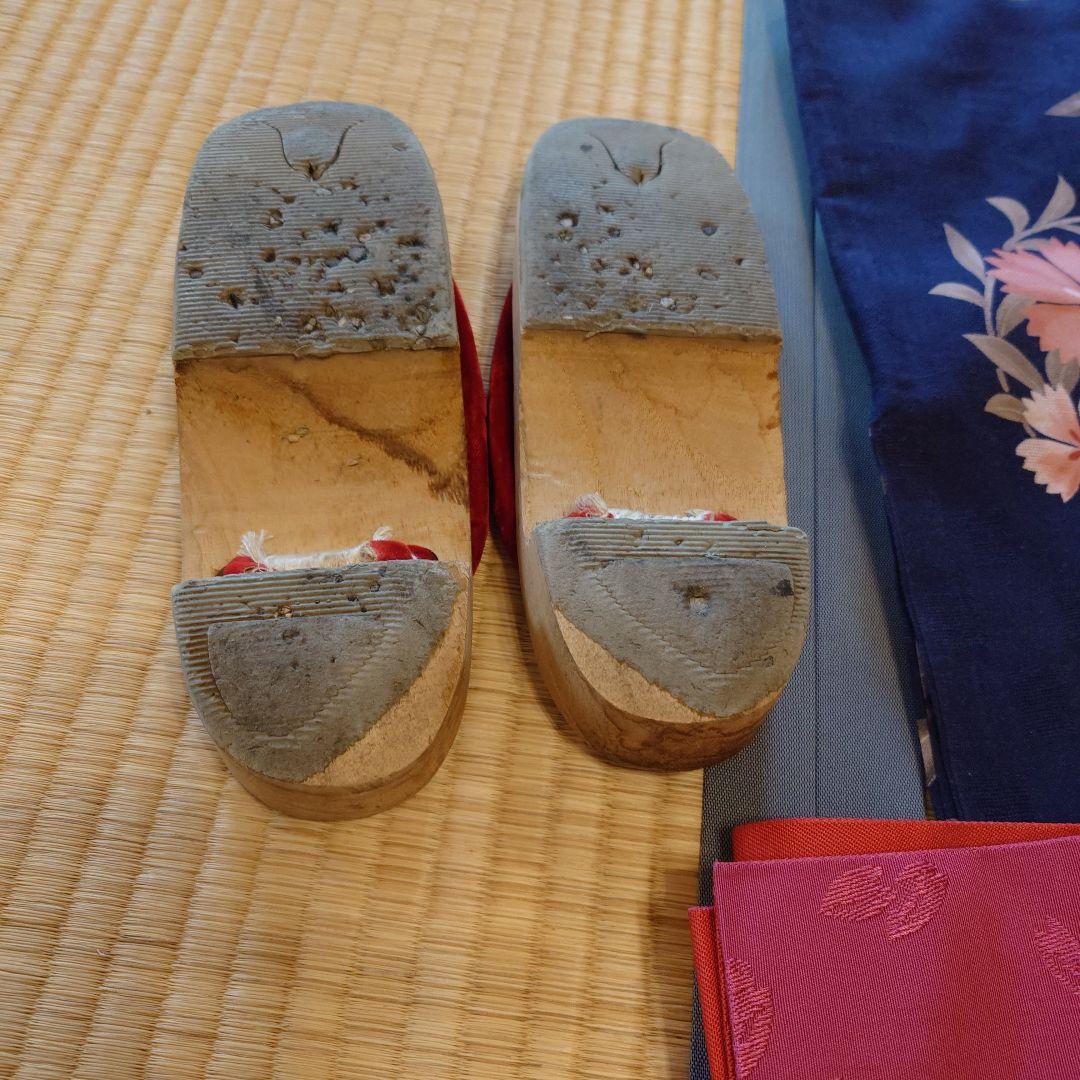 【lalala】【夢工房】浴衣・帯セット 紺色 撫子柄 下駄付き