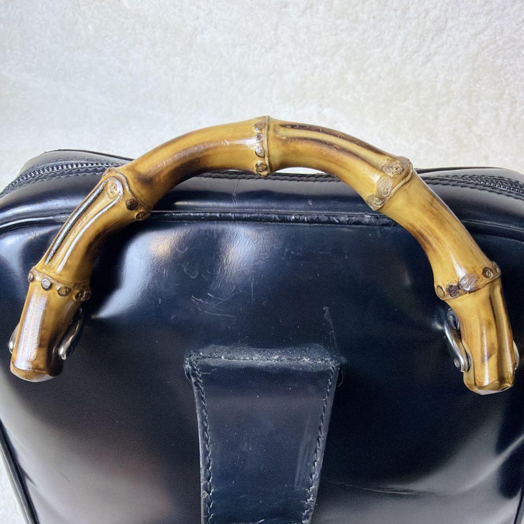 GUCCI 2way スリング ショルダーバッグ バンブー エナメル ブラック