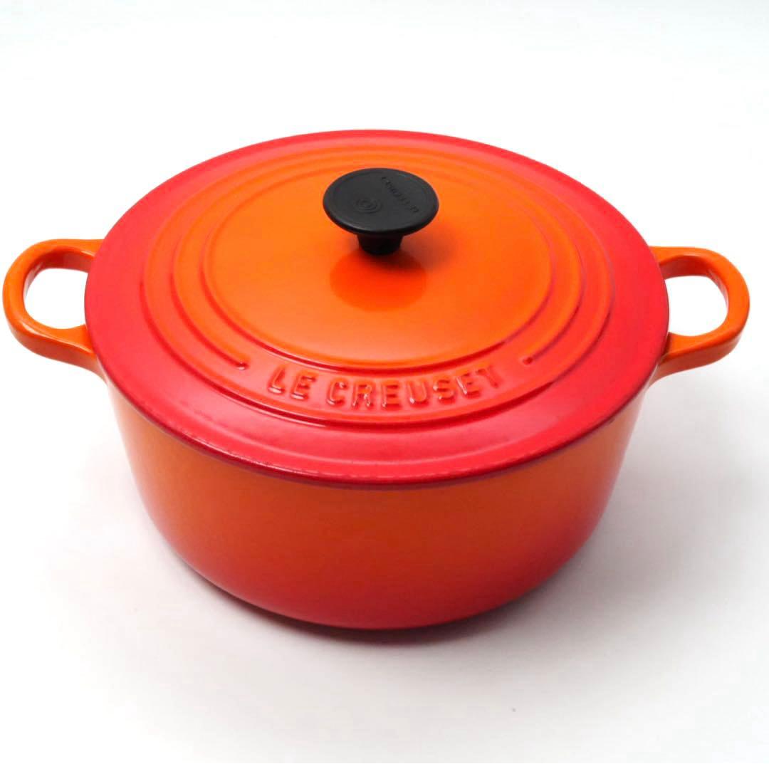 【美品】LE CREUSET　ココット ロンド オレンジ　22cm