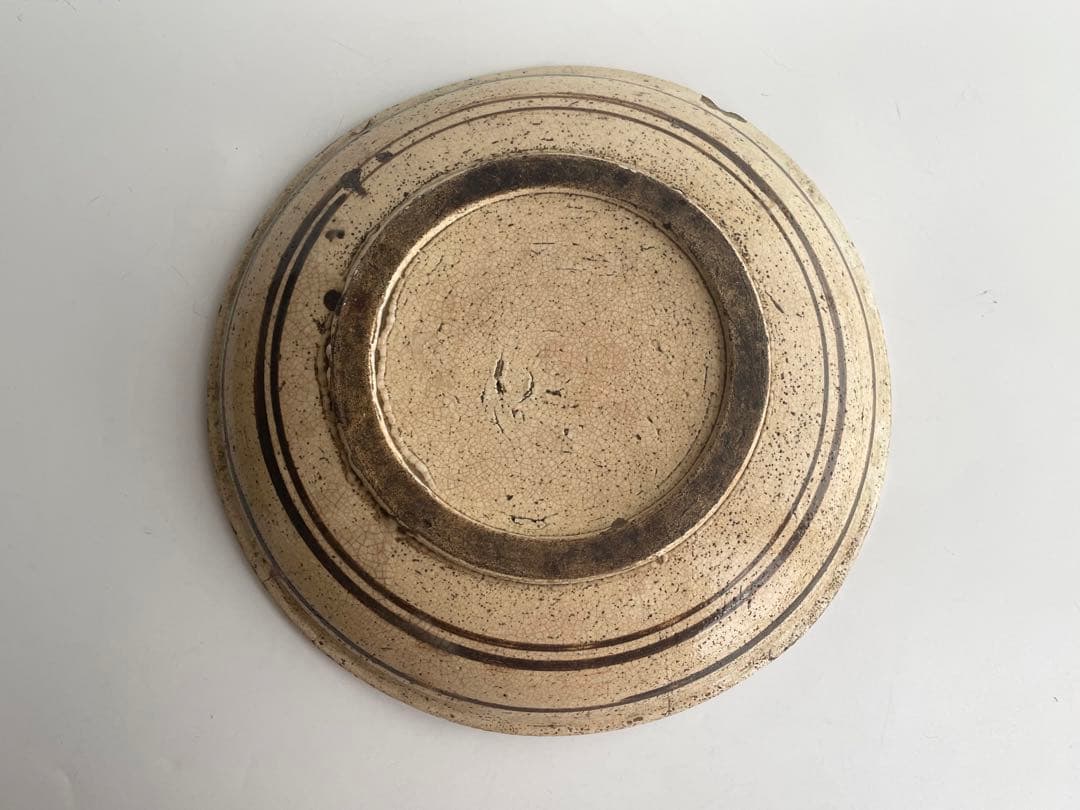 骨董　アンティーク　絵瀬戸　絵志野　鳳凰唐草文様　行燈皿　丸皿　石皿　瀬戸