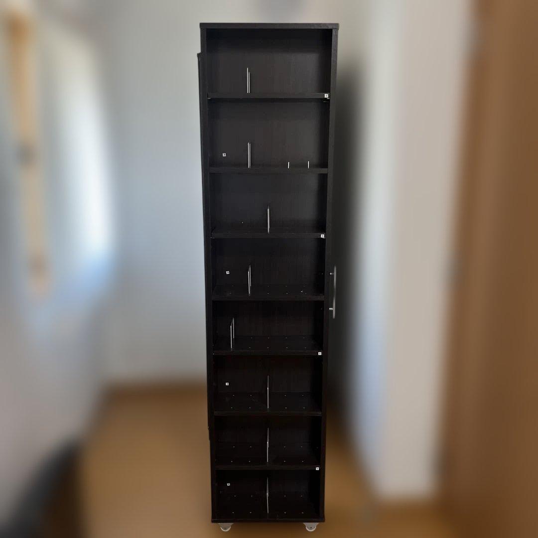 ダークブラウン 扉付き本棚 8棚 キャスター付き