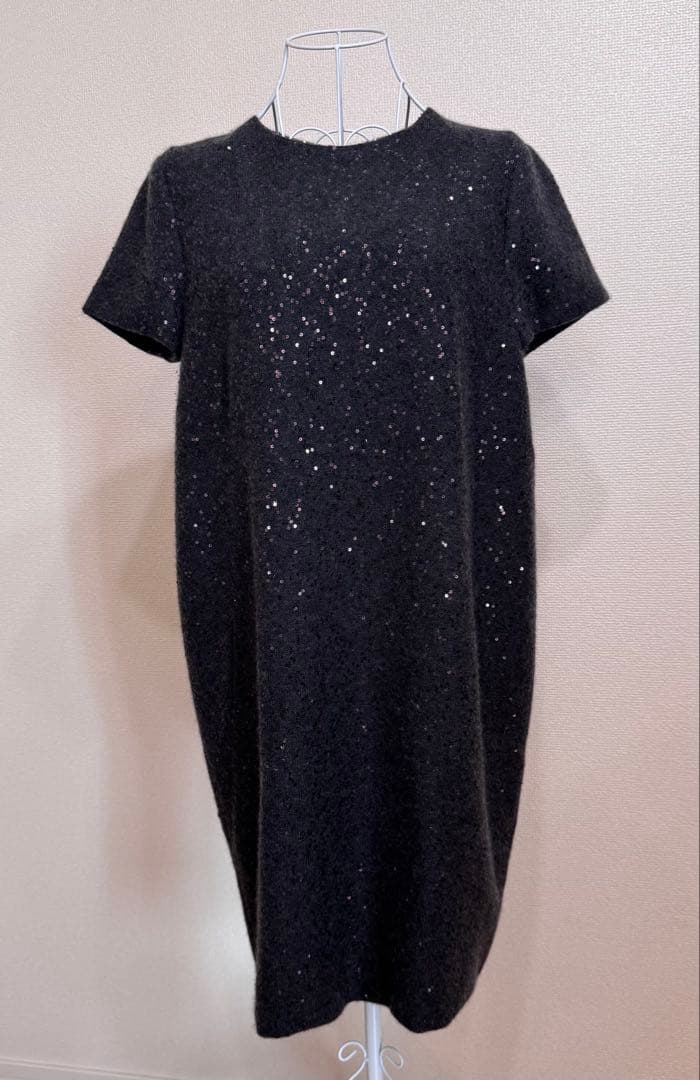 ブルネロクチネリ カシミヤ混スパンコールワンピ L サイズ イタリア製【美品】