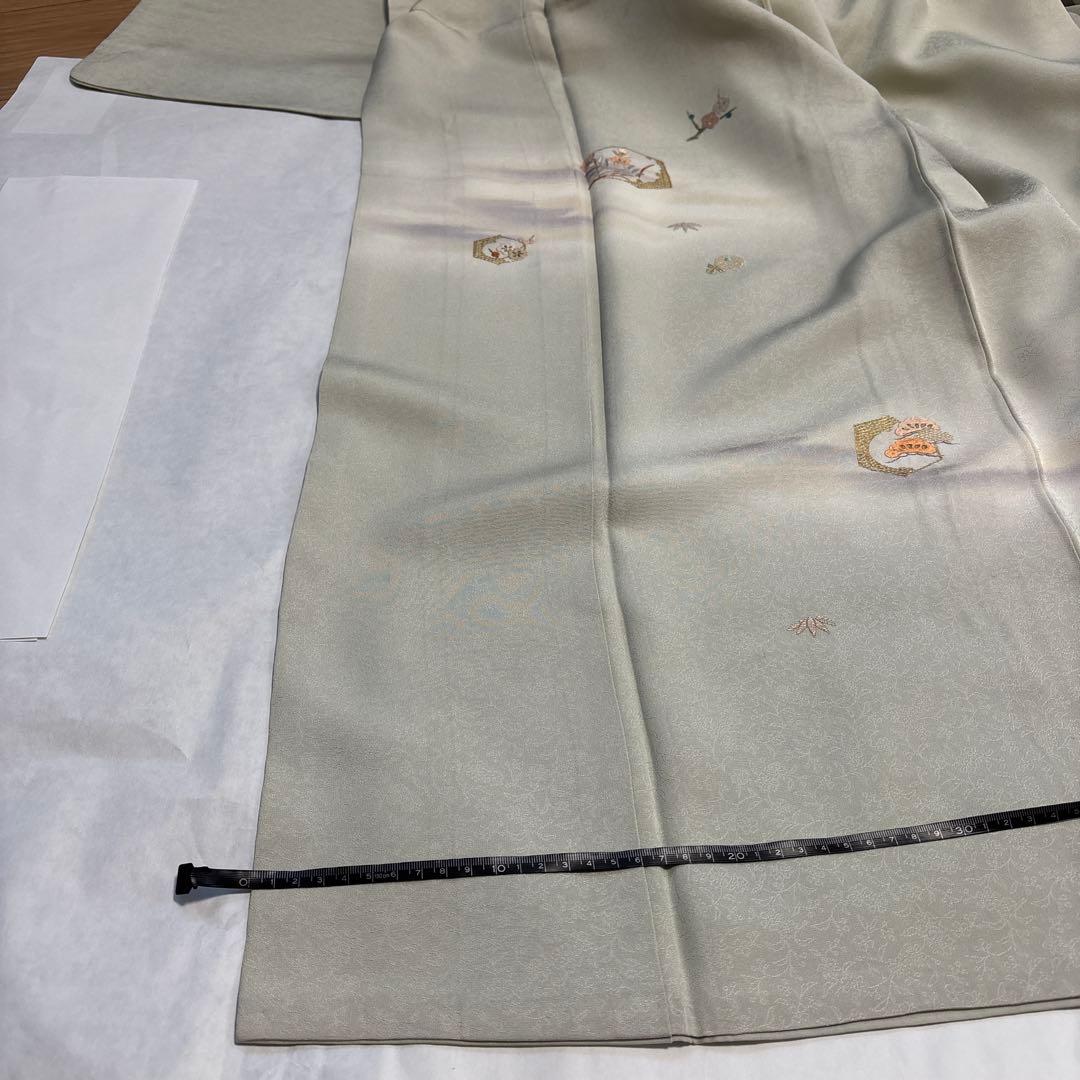 淡いグリーン 花柄刺繍 訪問着　美品　上品