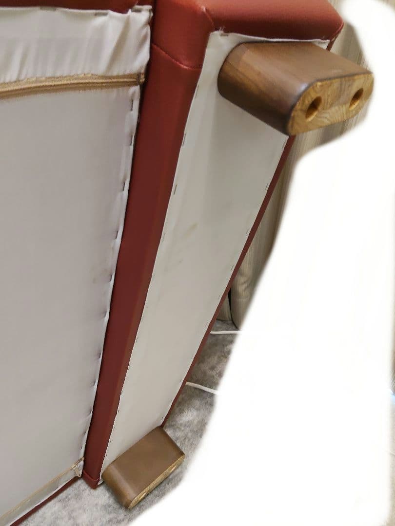 ソファ　3人掛け　本革　ヴィンテージ　赤　レッド