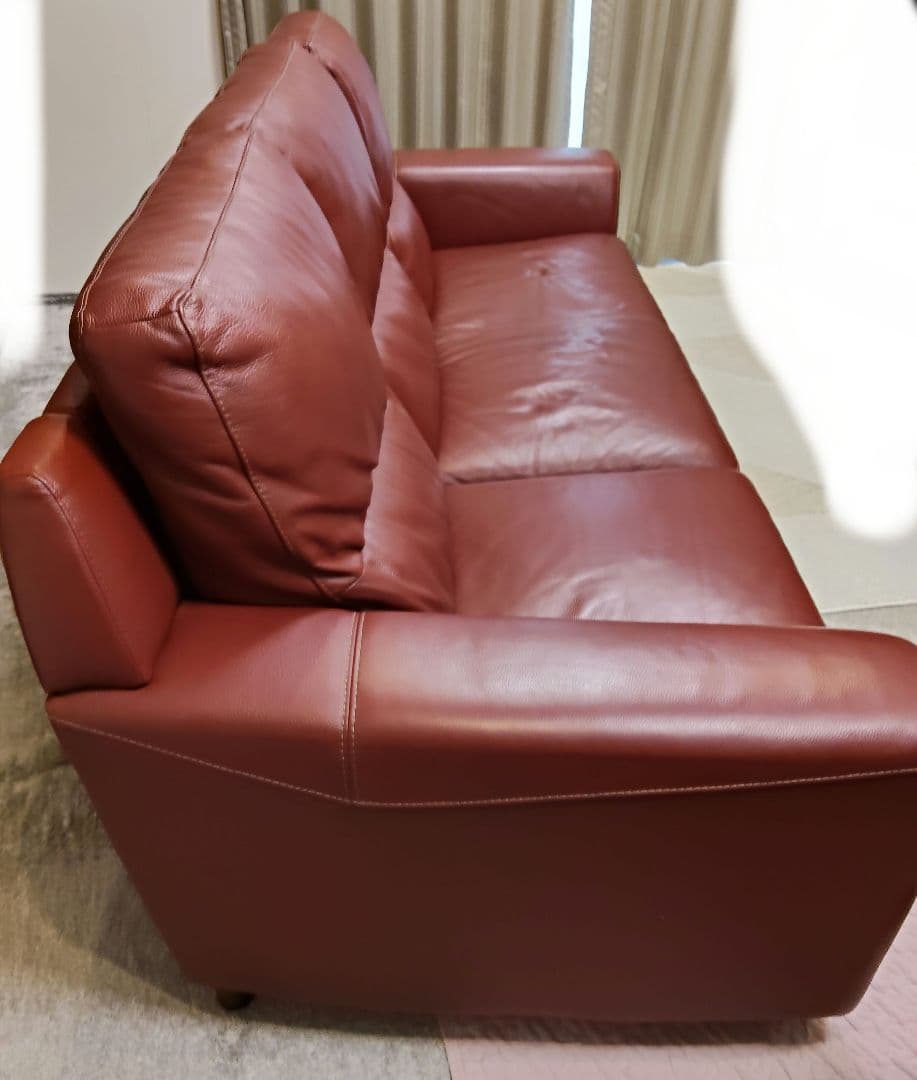 ソファ　3人掛け　本革　ヴィンテージ　赤　レッド