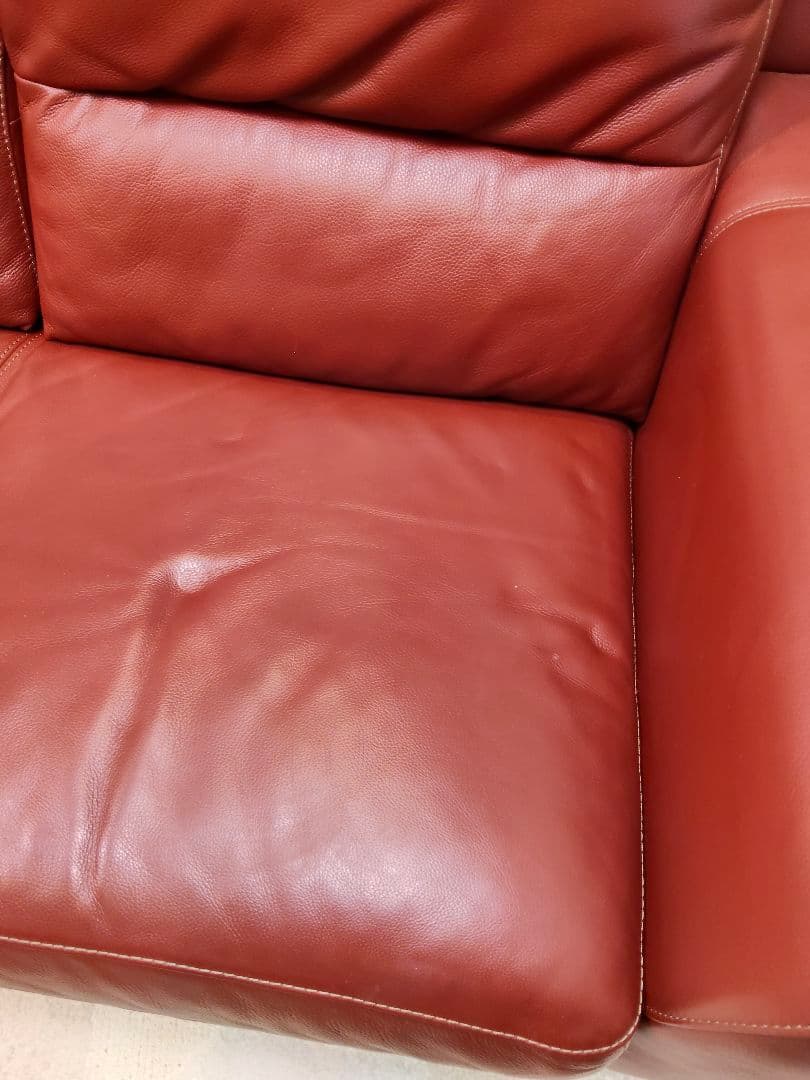 ソファ　3人掛け　本革　ヴィンテージ　赤　レッド
