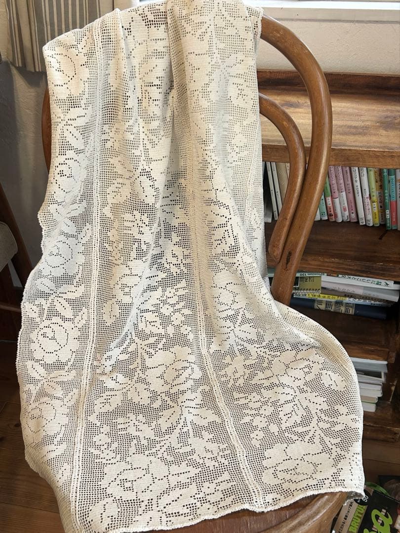 フランス　アンティーク　手編みクロッシェレース　テーブルクロス　カーテン