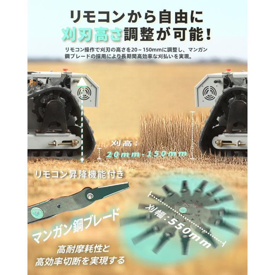 ラジコン草刈機 搭載 斜面・傾斜地対応 自動草刈機 遠隔操作 スコップ付き
